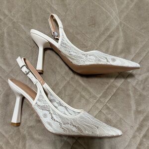 Elegant White Lace Slingback Heels